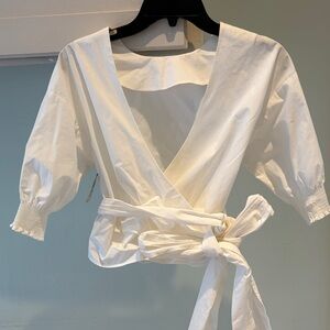 Babaton The Nardier White Wrap Short Sleeve Blouse